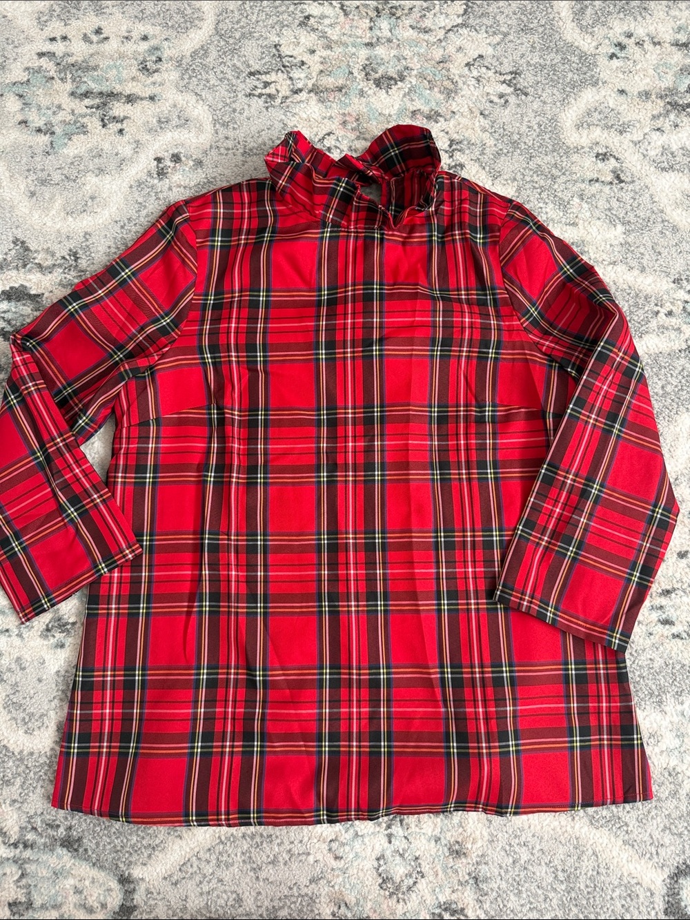 Tuckernuck Plaid Holiday Tie Back Long Sleeve Blouse Size Large